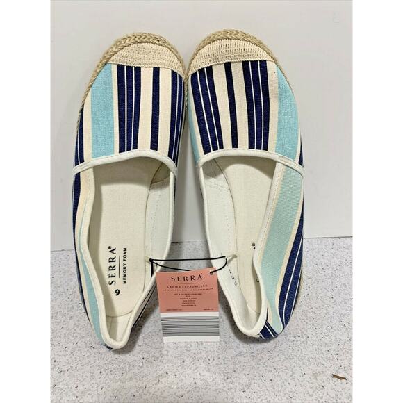 NWT Serra espadrilles blue & natural striped canvas flats slip on shoes US 9M - Picture 2 of 8